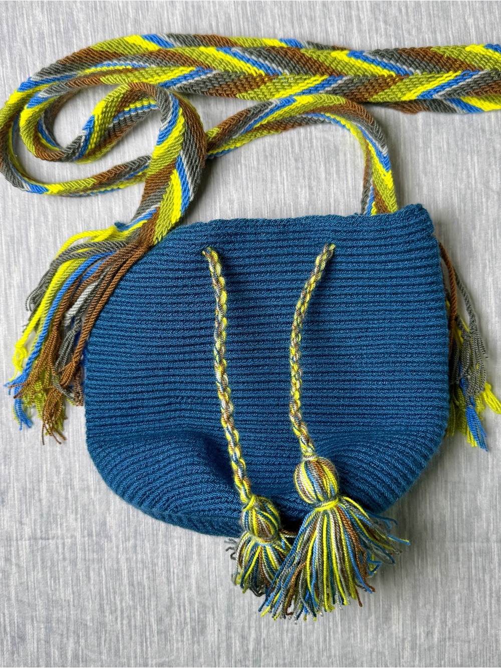 Handcrafted Blue Green Brown Vintage Woven Crossbody Bag Boho Hippie Handmade